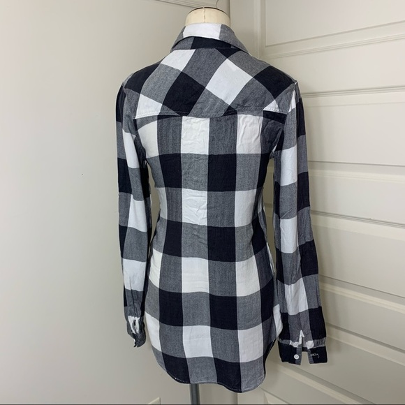 𝅺Pentagone Shirt Sz XS Black White Plaid Long Sleeve Button up Check Top - Picture 6 of 11